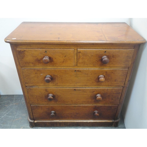 161 - Victorian mahogany chest of two short and three long drawers, 130cm high, 105cm wide and 51cm deep.