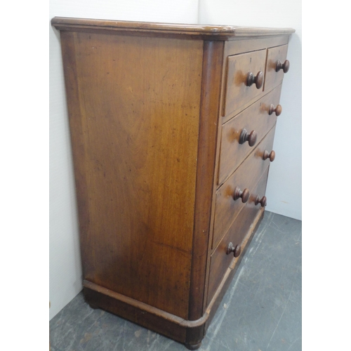 161 - Victorian mahogany chest of two short and three long drawers, 130cm high, 105cm wide and 51cm deep.