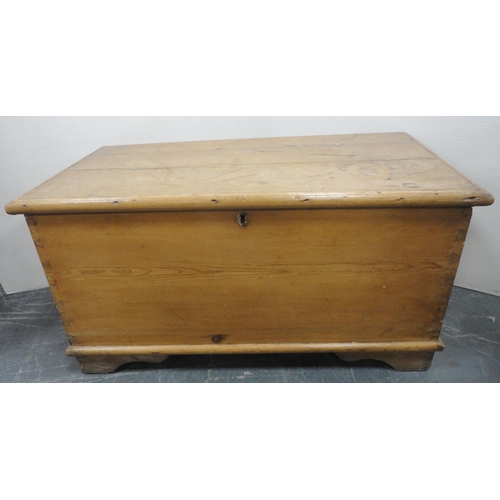 164 - Victorian pine blanket chest with hinged top enclosing a candle box, iron lock, on bracket feet, 51c... 