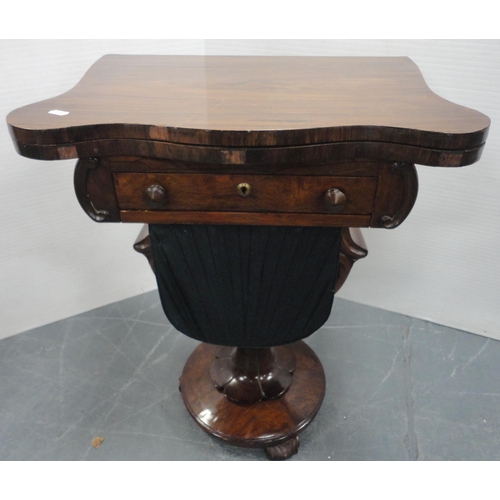 168 - Early Victorian rosewood and mahogany Tunbridge ware games-top sewing table, the folding swivel top ... 