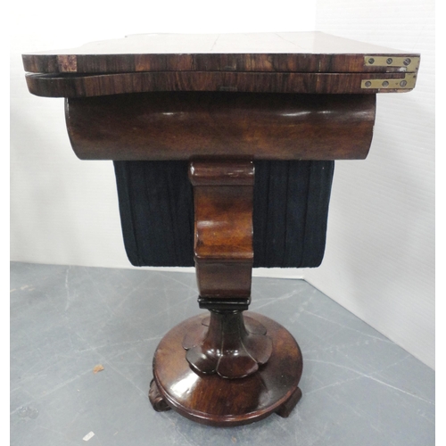 168 - Early Victorian rosewood and mahogany Tunbridge ware games-top sewing table, the folding swivel top ... 