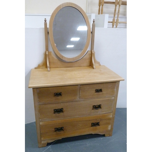 172 - Pine dressing chest with oval swing mirror above two short and two long drawers, 148cm high, 94cm wi... 