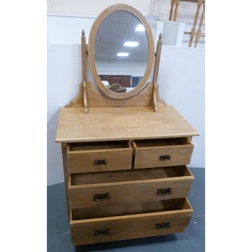 172 - Pine dressing chest with oval swing mirror above two short and two long drawers, 148cm high, 94cm wi... 