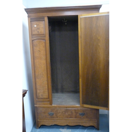 173 - Early 20th century walnut single-door mirrored wardrobe with long drawer below, 200cm high, 114cm wi... 