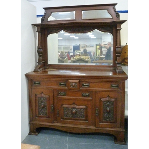 175 - Early 20th century mahogany mirror-back sideboard, the mirrored back on fluted column supports, the ... 