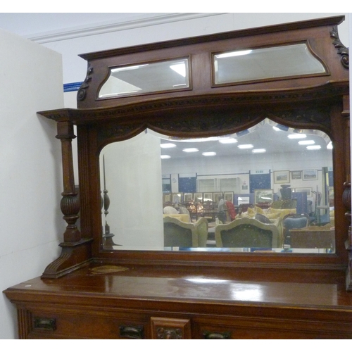 175 - Early 20th century mahogany mirror-back sideboard, the mirrored back on fluted column supports, the ... 