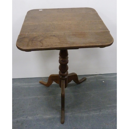 183 - George III oak table, with square top on ring-turned column and tripod base, 75cm high and 55cm wide... 