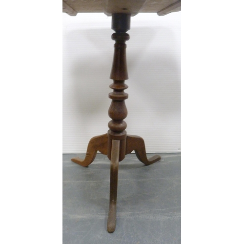 183 - George III oak table, with square top on ring-turned column and tripod base, 75cm high and 55cm wide... 