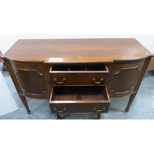 185 - Reproduction mahogany breakfront sideboard with two short drawers flanked by cupboard doors, on tape... 