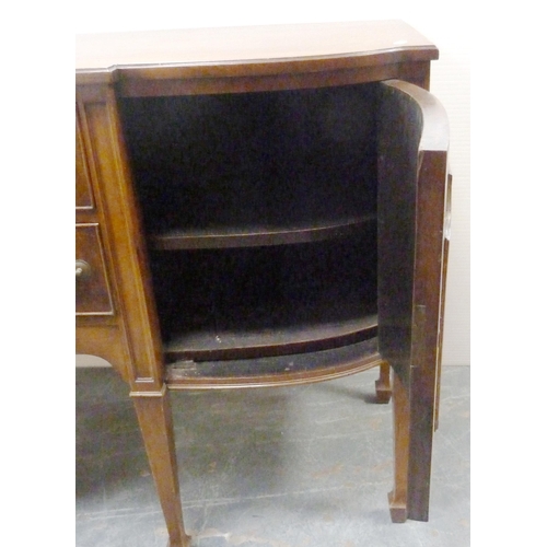 185 - Reproduction mahogany breakfront sideboard with two short drawers flanked by cupboard doors, on tape... 