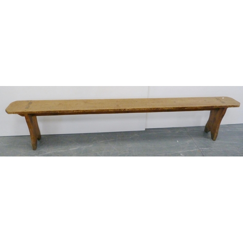 187 - Victorian pitch pine bench with jointed rectangular top section, 46cm high, 239cm long and 23cm deep... 