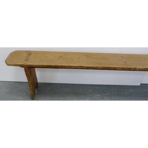 187 - Victorian pitch pine bench with jointed rectangular top section, 46cm high, 239cm long and 23cm deep... 