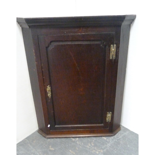 193 - George III oak corner cupboard with later brass escutcheon and mounts (adapted for wall mounting), 1... 