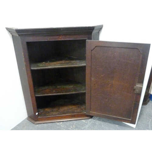 193 - George III oak corner cupboard with later brass escutcheon and mounts (adapted for wall mounting), 1... 