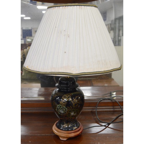 163 - Pair of modern Chinese-style baluster table lamps and shades,  25cm high.