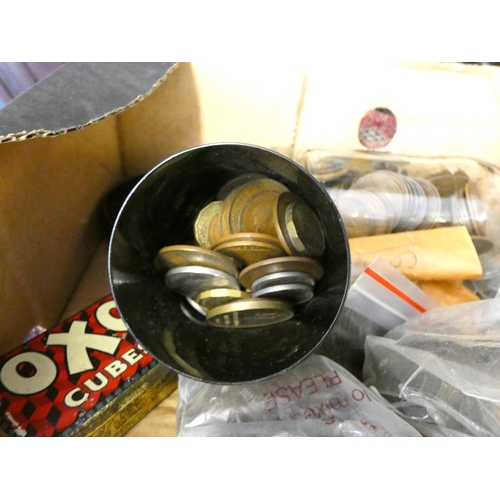 3 - Box of copper coinage including pennies and half pennies.