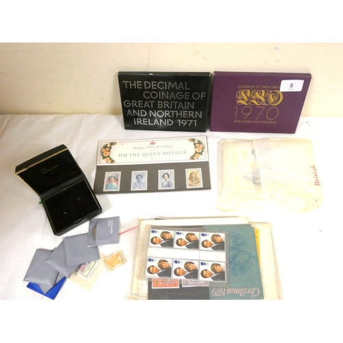 5 - Collection of coin sets and commemorative stamps.