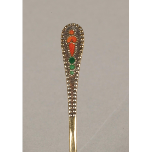 203 - Pair of Russian enamelled silver condiment spoons