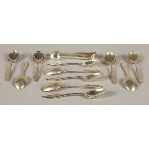 216 - Eleven silver teaspoons and a set of matching sugar tongs, Sheffield 1937, gross weight 145g