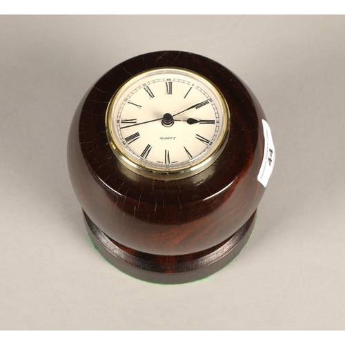 44 - Wooden bowling ball converted to clock on hardwood stand