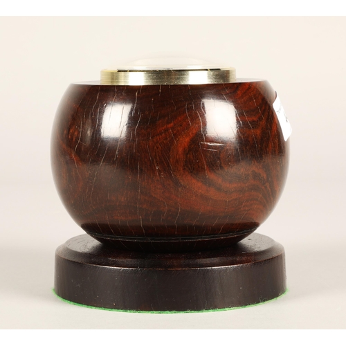 44 - Wooden bowling ball converted to clock on hardwood stand