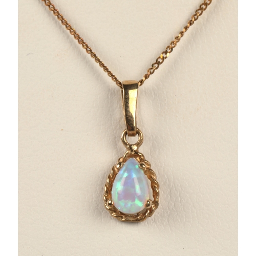 52 - Opal pendant mounted in 9k gold on a 9k chain, gross weight 1.2g