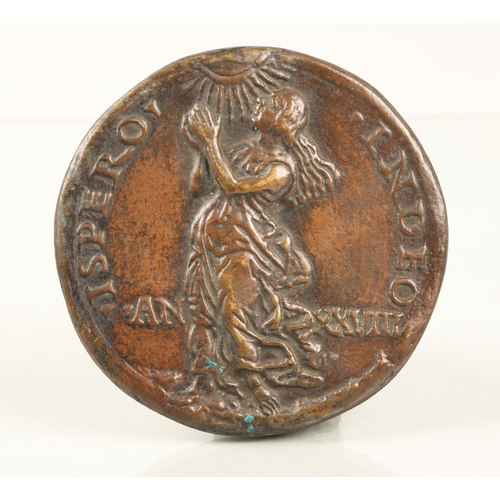 61 - Roberto di Dante Castiglione, bronzed Italian renaissance portrait medal, female figure praying to s... 