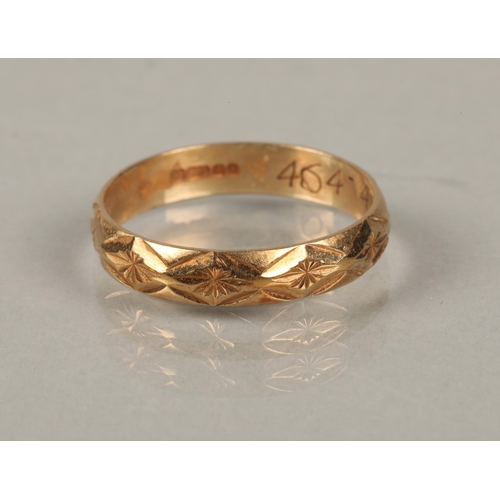 64 - 9ct gold band ring size P, and a 9ct gold ring set with a solitaire diamond in illusion setting ring... 