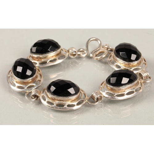 71 - Silver jewellery to include black gem set necklace and bracelet, chain, and white metal St Christoph... 