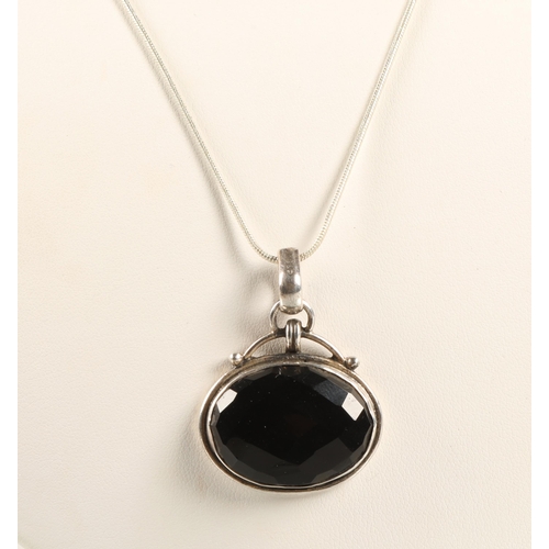 71 - Silver jewellery to include black gem set necklace and bracelet, chain, and white metal St Christoph... 