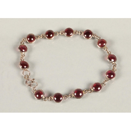 106 - Vintage silver bracelet set with pink gem cabochons, 19cm long