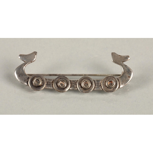 108 - Two Ola Gorie silver brooches both marked OMG, viking longship and another (2)