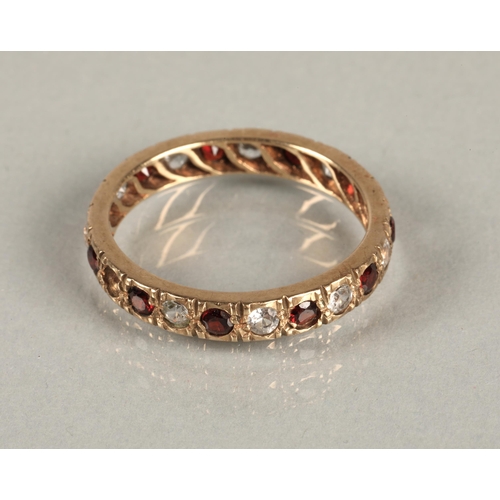 120 - 9ct gold eternity ring set with pink and white gems, gross weight 2.7g, two gems missing, ring size ... 