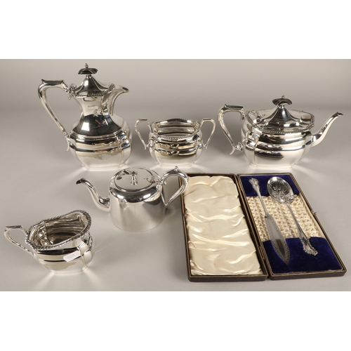 288 - Walker & Hall EP four piece tea set, cased serving set etc.