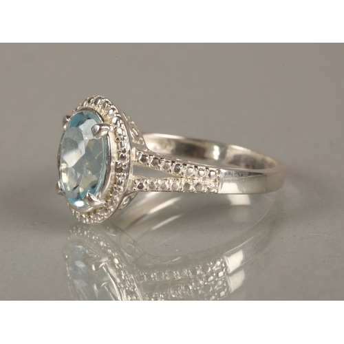 93 - Four silver gem set rings to include possibly london blue topaz, sapphire, etc (4)