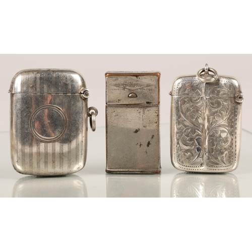 97 - EPNS cigarette box containing hallmarked silver and white metal vesta cases, stamp holders, miniatur... 