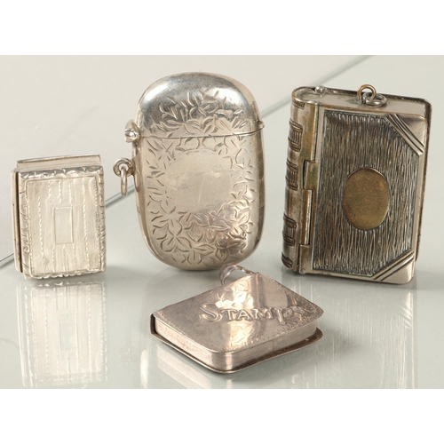 97 - EPNS cigarette box containing hallmarked silver and white metal vesta cases, stamp holders, miniatur... 