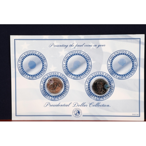 132 - The Morgan Mint, Golden Presidential Dollar collection in wooden case with certificate of authentici... 