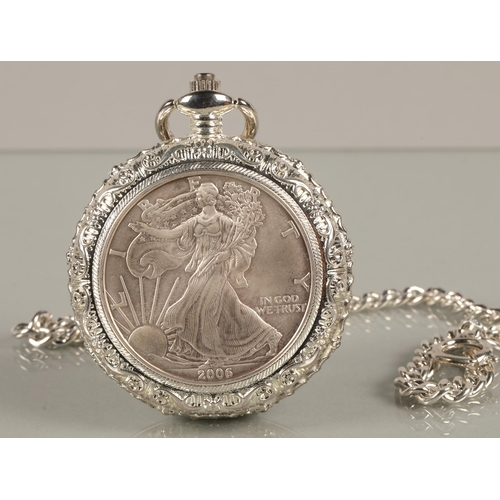 137 - United States Commemorative Gallery quartz pocket watch set with a 2006 silver dollar, and another p... 