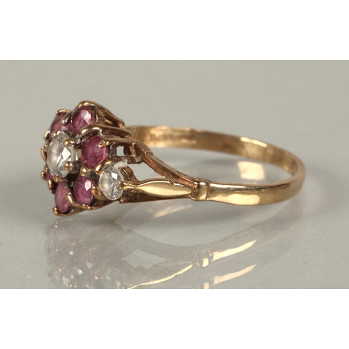 145 - 9ct gold ring set with white and pink gems, ring size O