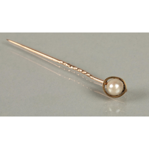 149 - 15ct gold pearl set stick pin (stick itself unmarked), 9ct gold ended cigarette holder, and silver t... 