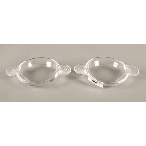 200 - Pair of Lalique quaichs with flowerhead handles. 15cm dia