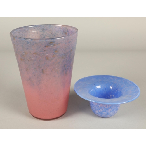 212 - Vasart Scottish glass mottled pink and blue flared vase 20cm high and three other similar pieces (4)