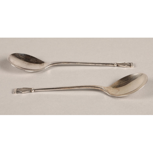 214 - Cased set of two silver spoons, Birmingham 1947, 23.9g