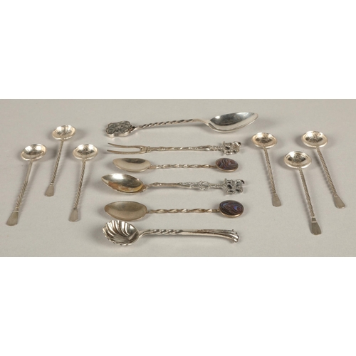 218 - Set of six white metal William II 1/4 Rupie coin spoons, and six other silver and white metal spoons... 