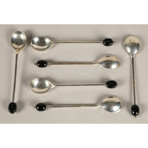 219 - Mappin & Webb cased set of six coffee bean spoons, Sheffield 1979