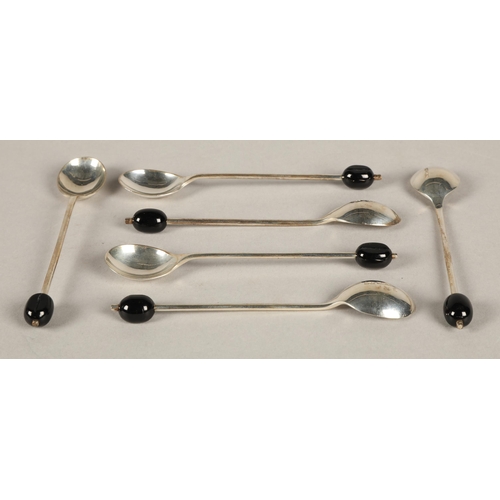 219 - Mappin & Webb cased set of six coffee bean spoons, Sheffield 1979