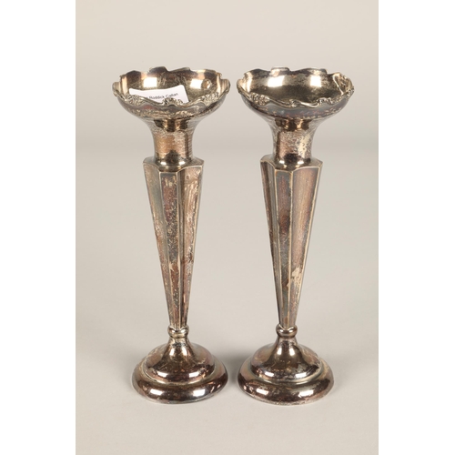 224 - Pair weighted silver spill vases, Chester 1912, 21cm h