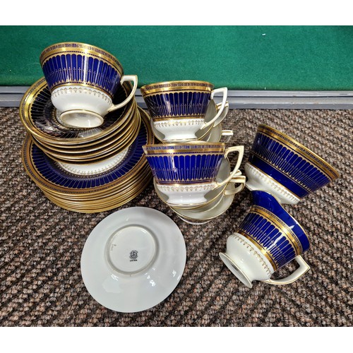 37 - Crescent China blue and gilt part tea set. Ten side plates, eight saucers, seven cups, sugar bowl, o... 