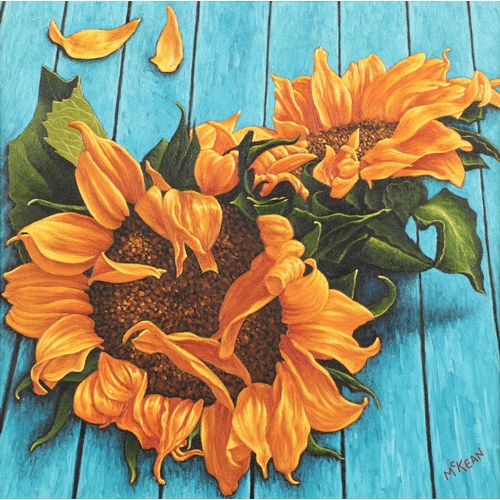 508 - Graham McKean (Scottish born 1962)Sunflowers on a Blue TableFramed oil on canvassigned38cm x 37cm AR... 